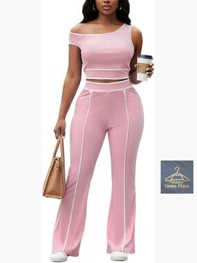 Sleeveless Off-Shoulder Crop Top Wide Leg Pants Set 2 Piece Lounge Wear